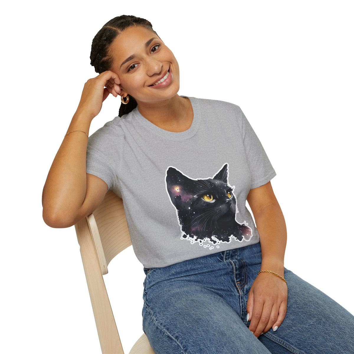Galaxy Black Cat T-Shirt — Cosmic Cat Portrait Tee