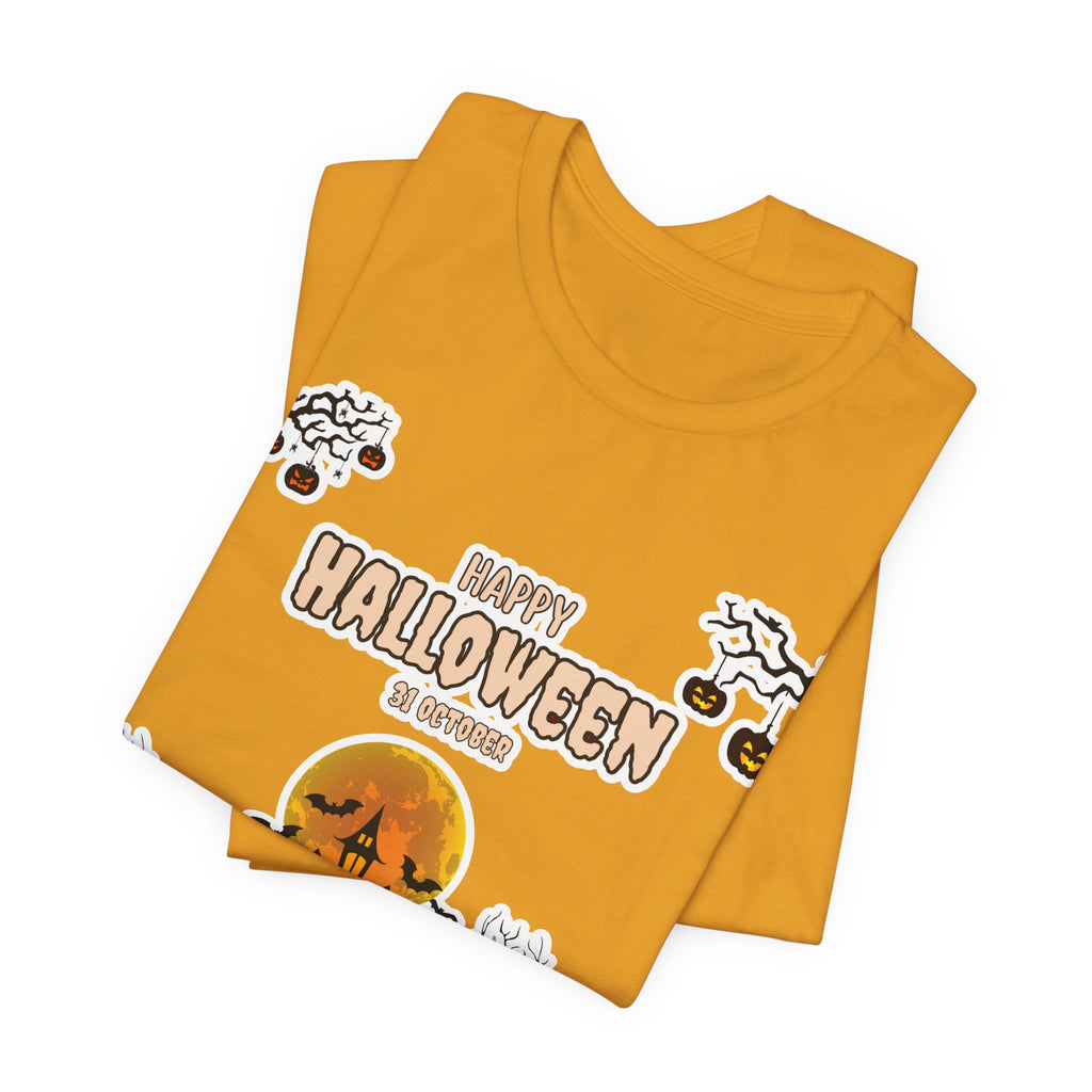 Halloween Haunted House T-Shirt — "Happy Halloween" Pumpkin Spooky Tee