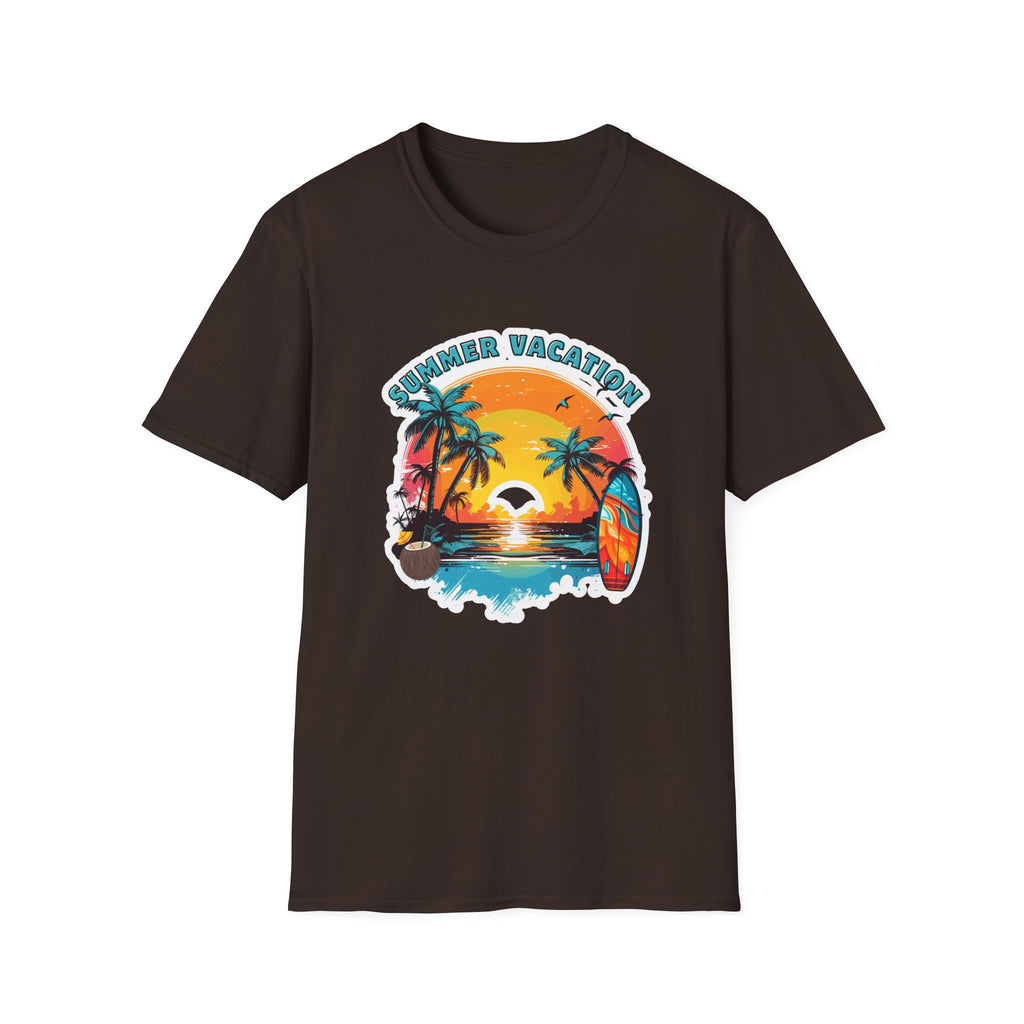 Summer Vacation T-Shirt – Tropical Sunset Surf Graphic