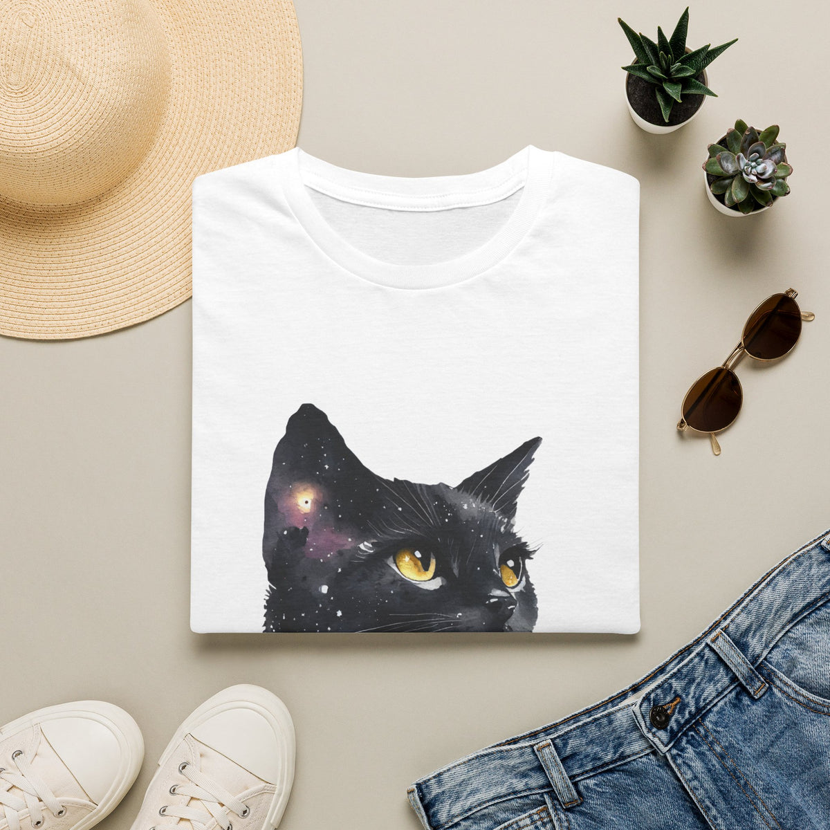 Galaxy Black Cat T-Shirt — Cosmic Cat Portrait Tee