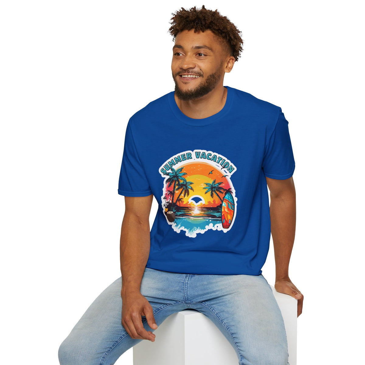 Summer Vacation T-Shirt – Tropical Sunset Surf Graphic