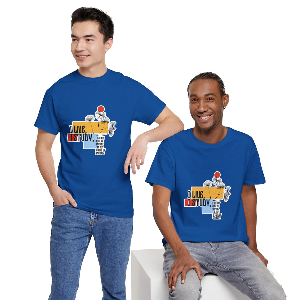 T-Shirt — I Live, I Study Graphic Tee (Minimalist Floral Collage)