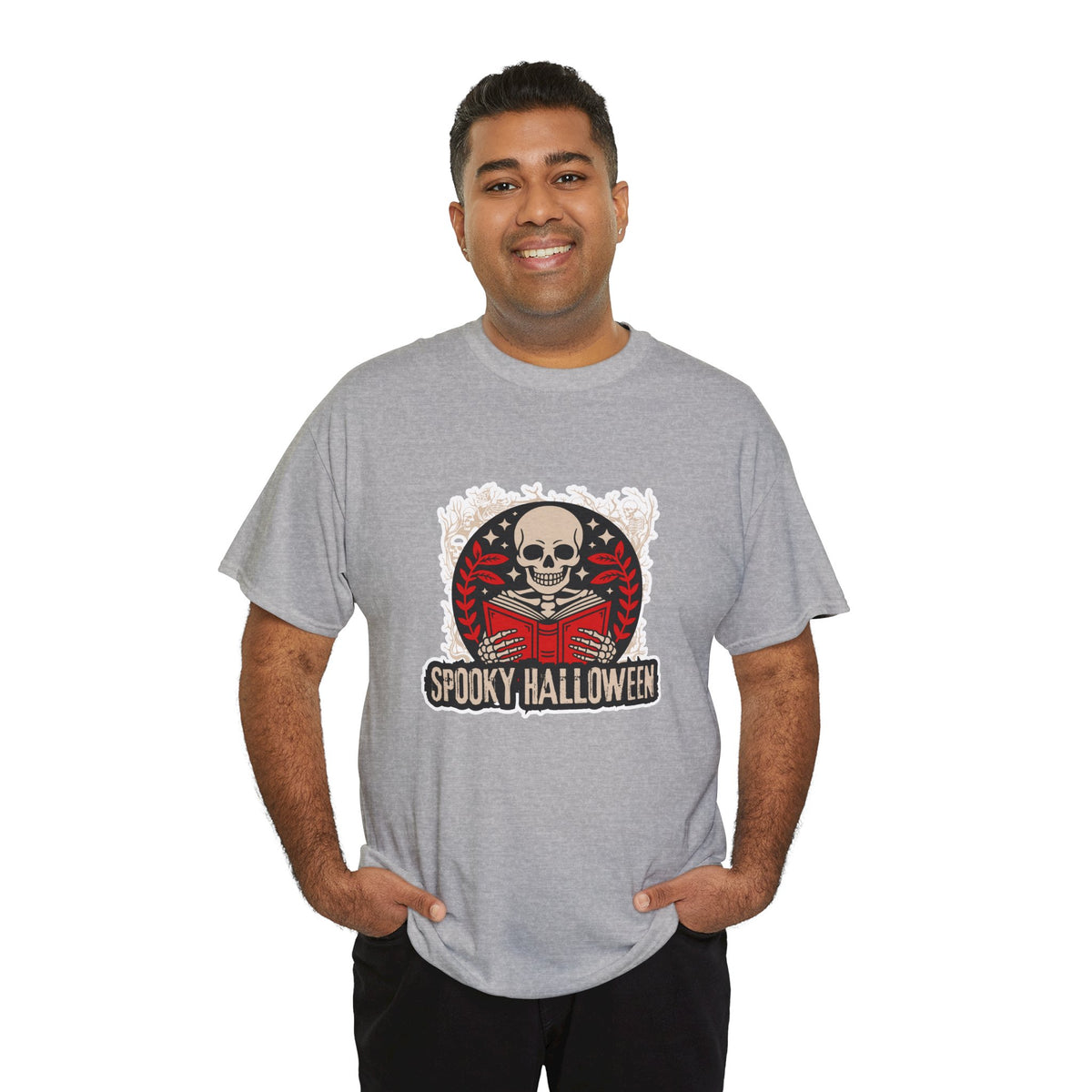 Spooky Halloween Skull Tee — Vintage Skeleton Reading Book Halloween T-Shirt