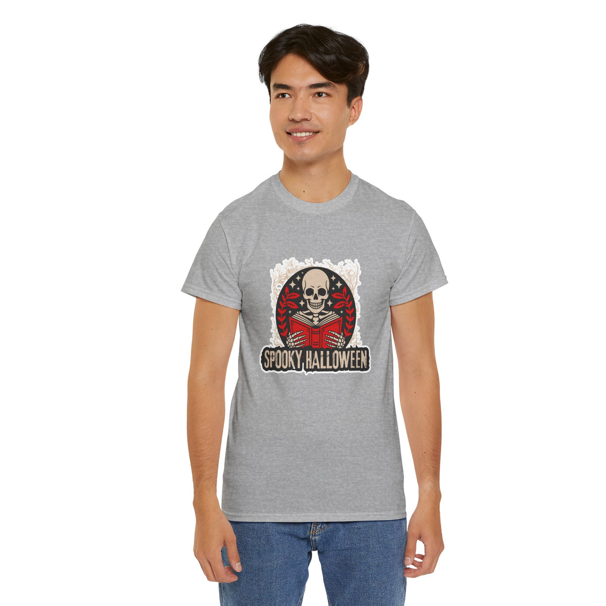 Spooky Halloween Skull Tee — Vintage Skeleton Reading Book Halloween T-Shirt
