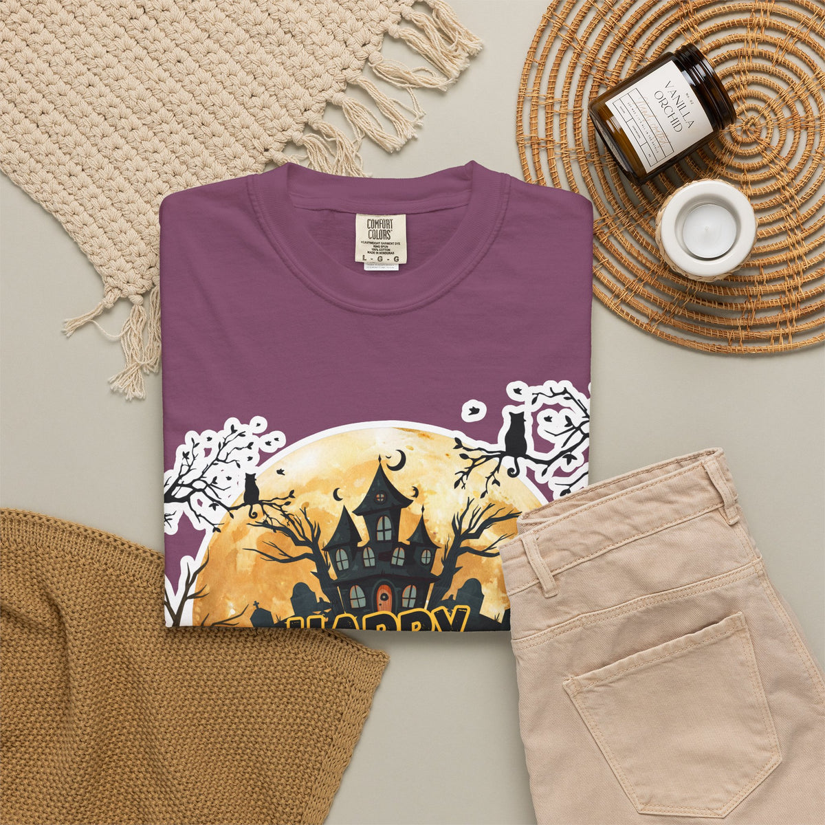 Halloween Haunted House T-Shirt — "Happy Halloween" Pumpkin Graphic Tee