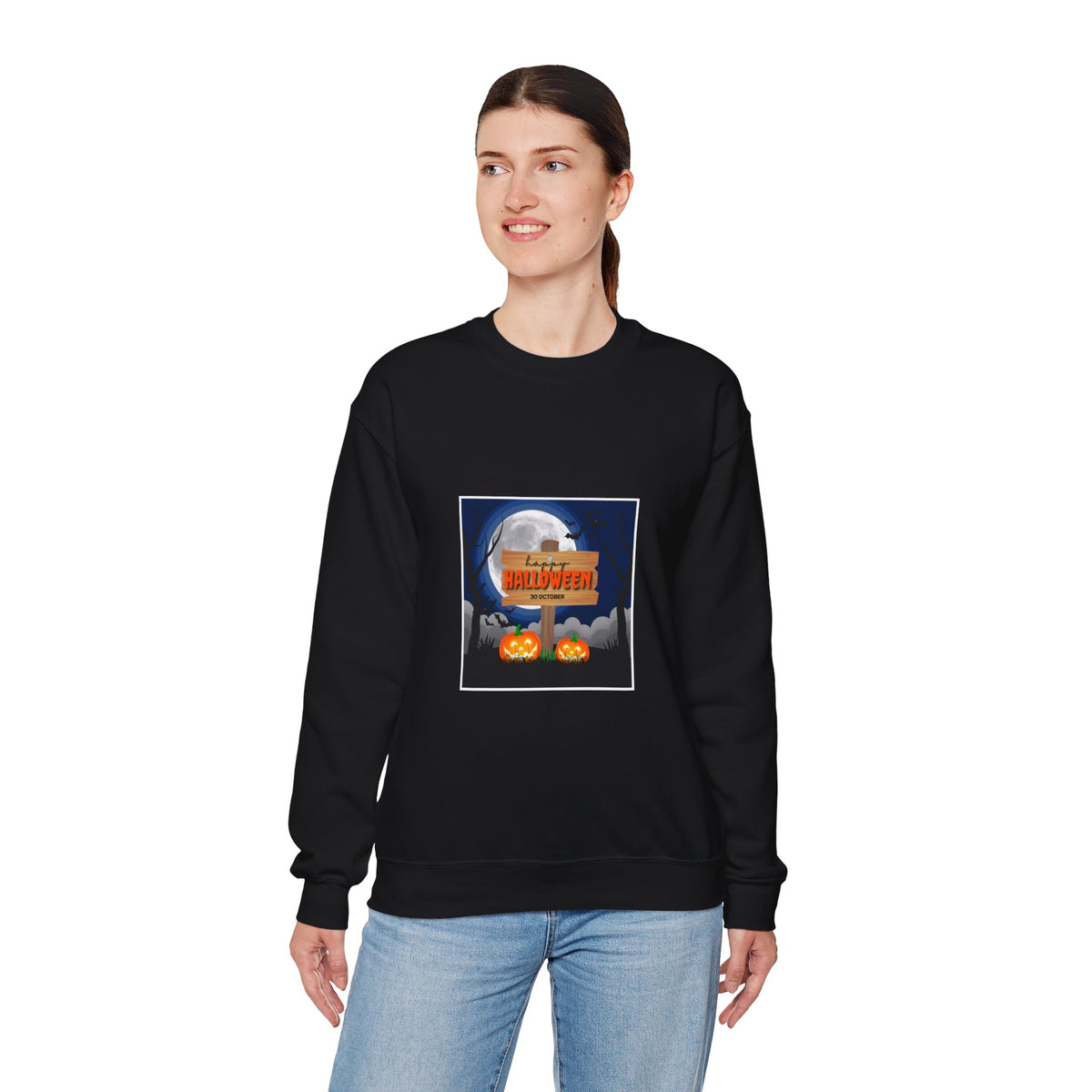 Halloween Crewneck Sweatshirt - Spooky Night Pumpkins Design