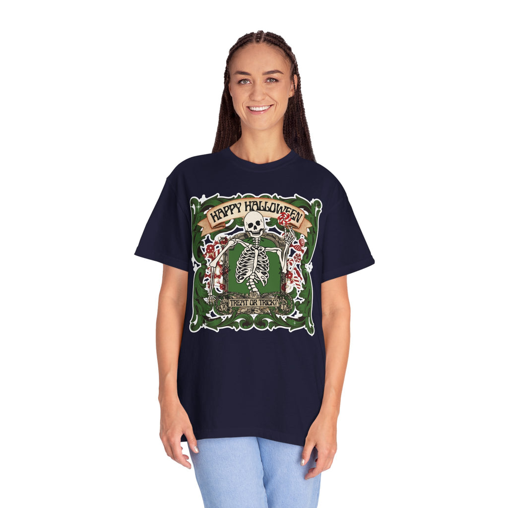 Happy Halloween Skeleton T-Shirt — Vintage Trick or Treat Graphic Tee