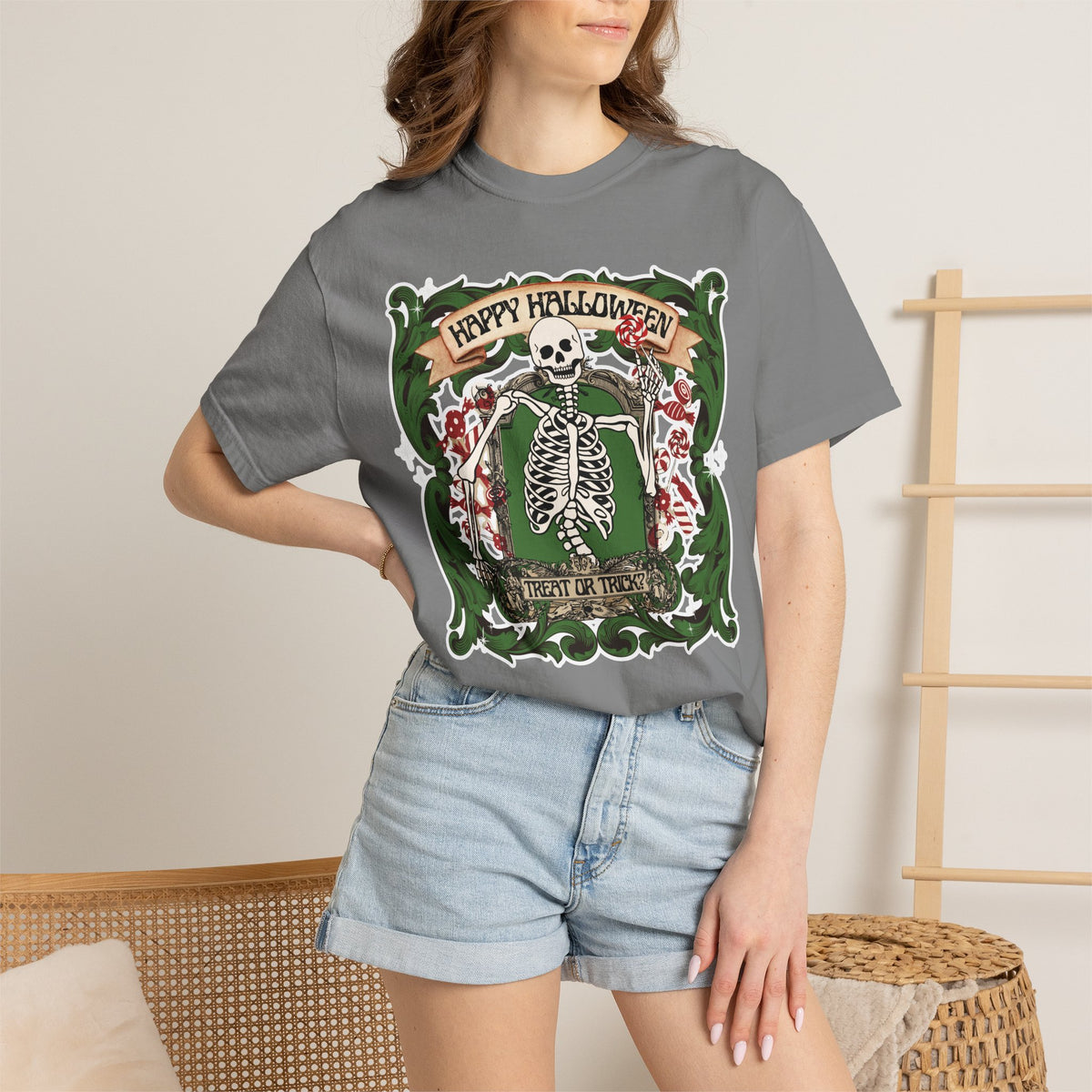 Happy Halloween Skeleton T-Shirt — Vintage Trick or Treat Graphic Tee