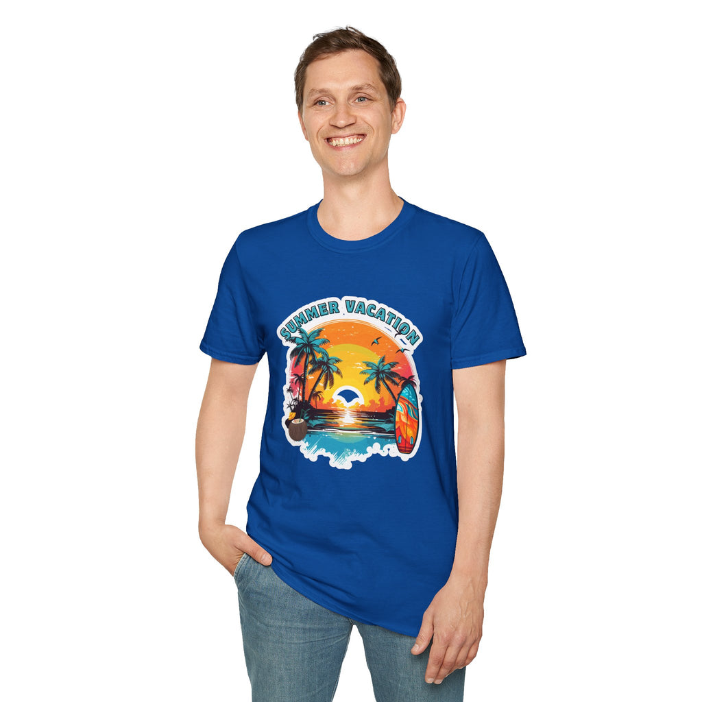 Summer Vacation T-Shirt – Tropical Sunset Surf Graphic