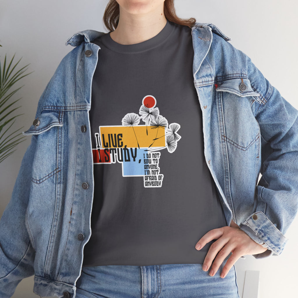 T-Shirt — I Live, I Study Graphic Tee (Minimalist Floral Collage)