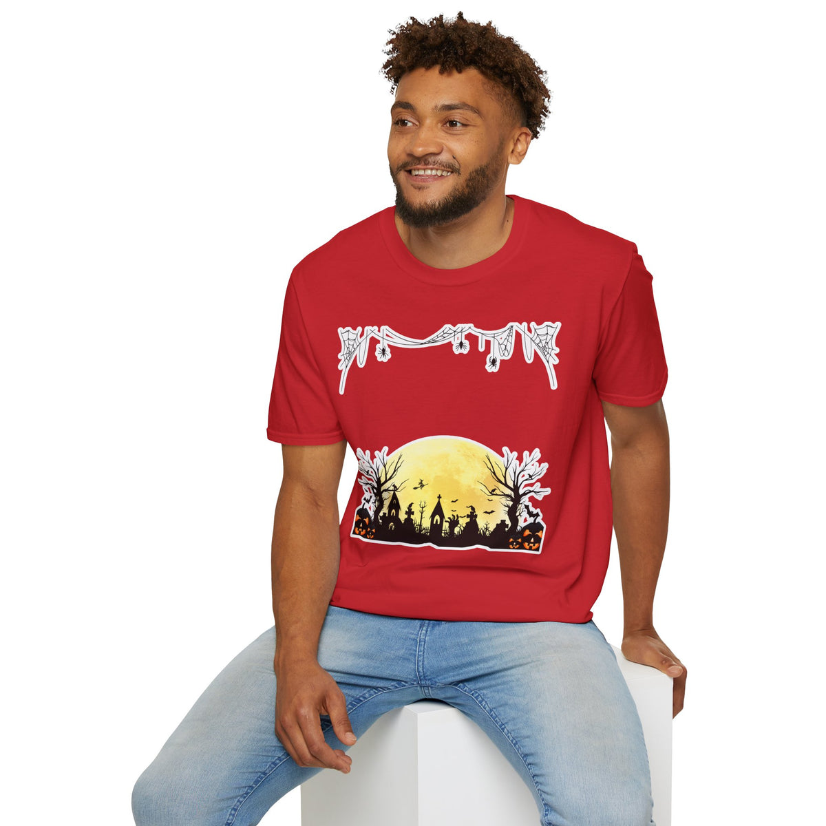 Halloween Moon Silhouette T-Shirt — Spooky Graveyard Pumpkin Scene