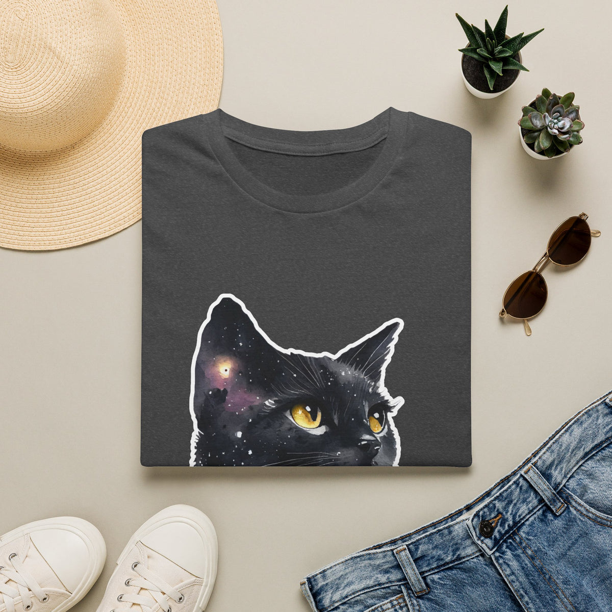 Galaxy Black Cat T-Shirt — Cosmic Cat Portrait Tee