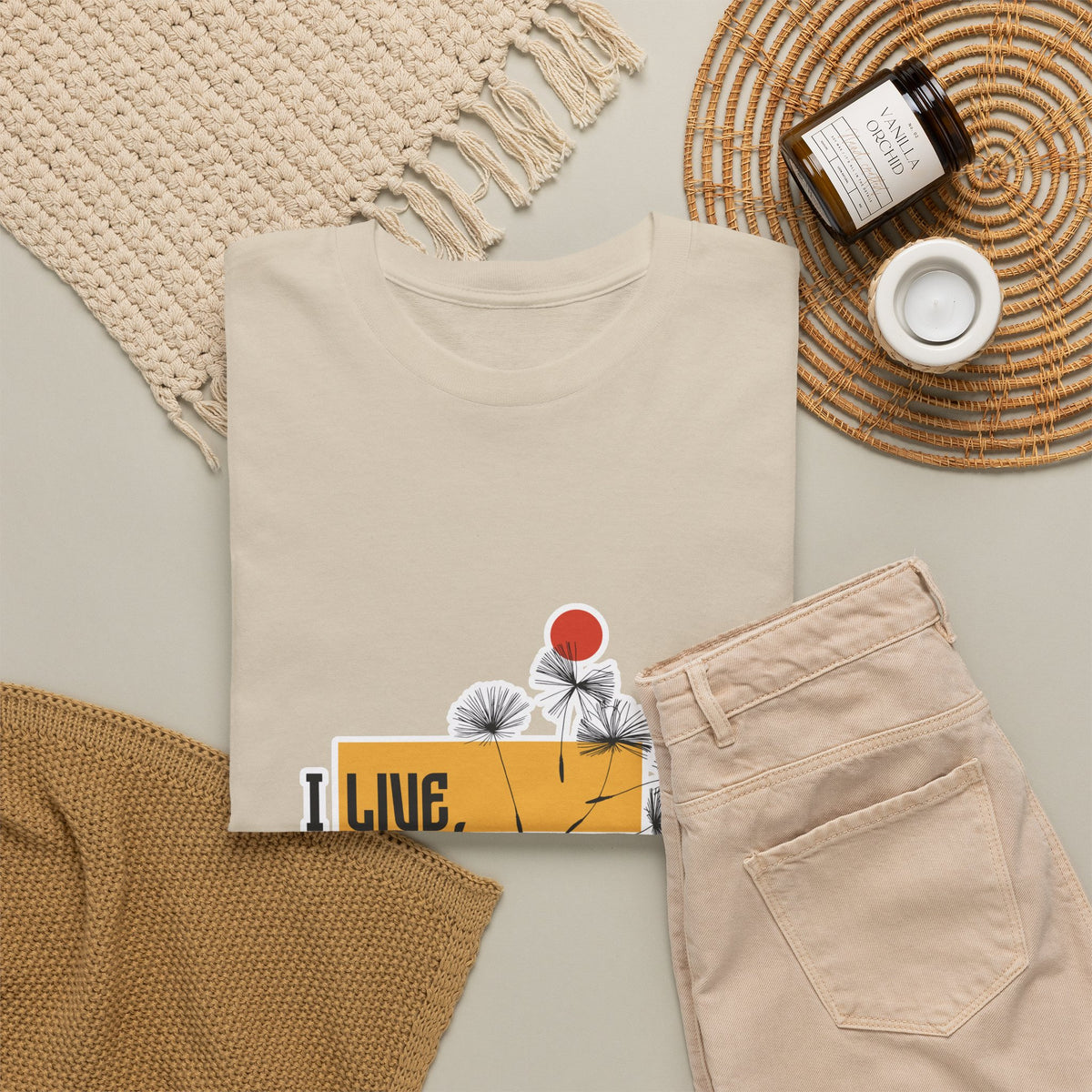 T-Shirt — I Live, I Study Graphic Tee (Minimalist Floral Collage)