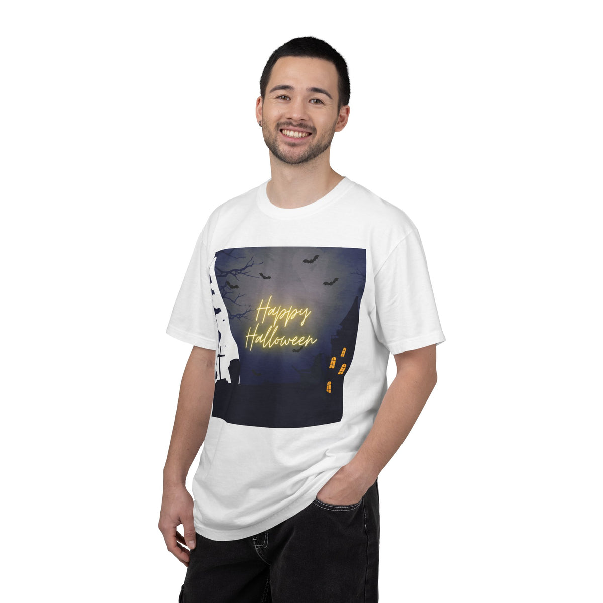 Halloween Night T-Shirt — "Happy Halloween" Haunted Graveyard Design