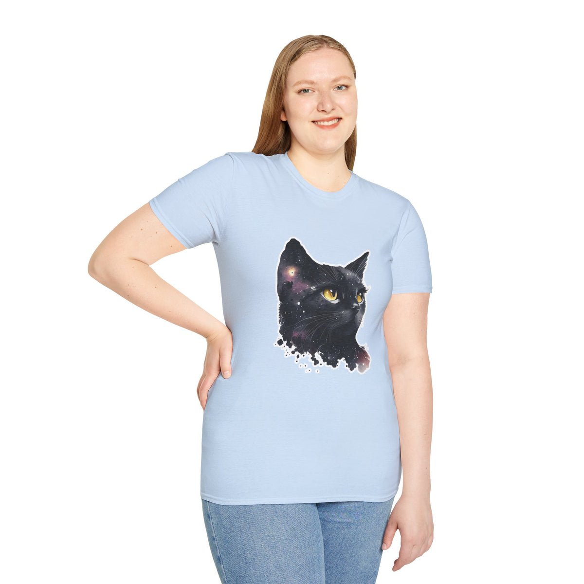 Galaxy Black Cat T-Shirt — Cosmic Cat Portrait Tee