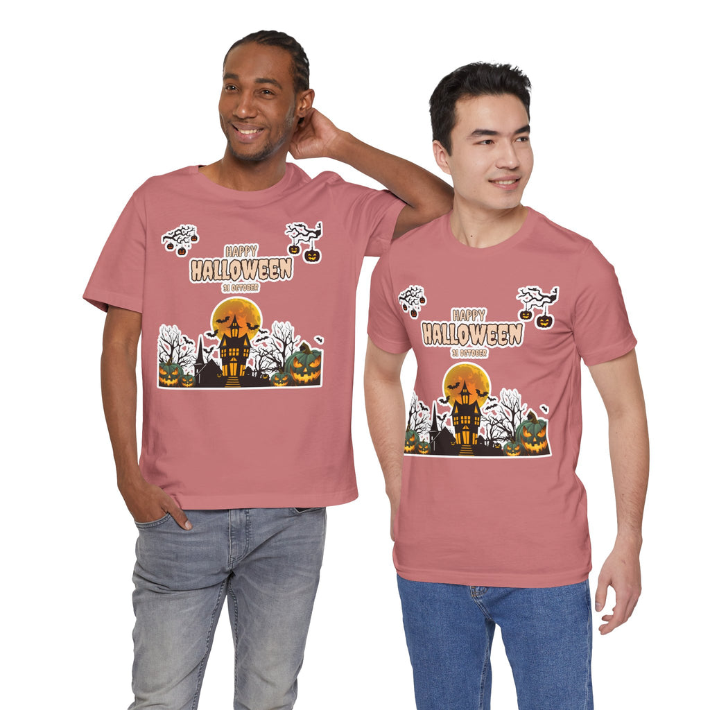 Halloween Haunted House T-Shirt — "Happy Halloween" Pumpkin Spooky Tee