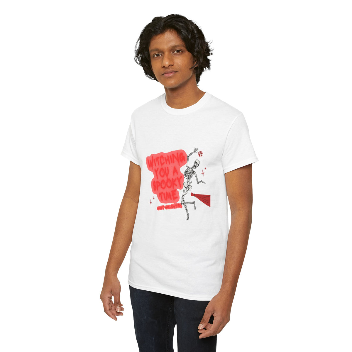 Skeleton 'Witching You a Spooky Time' Halloween T-Shirt