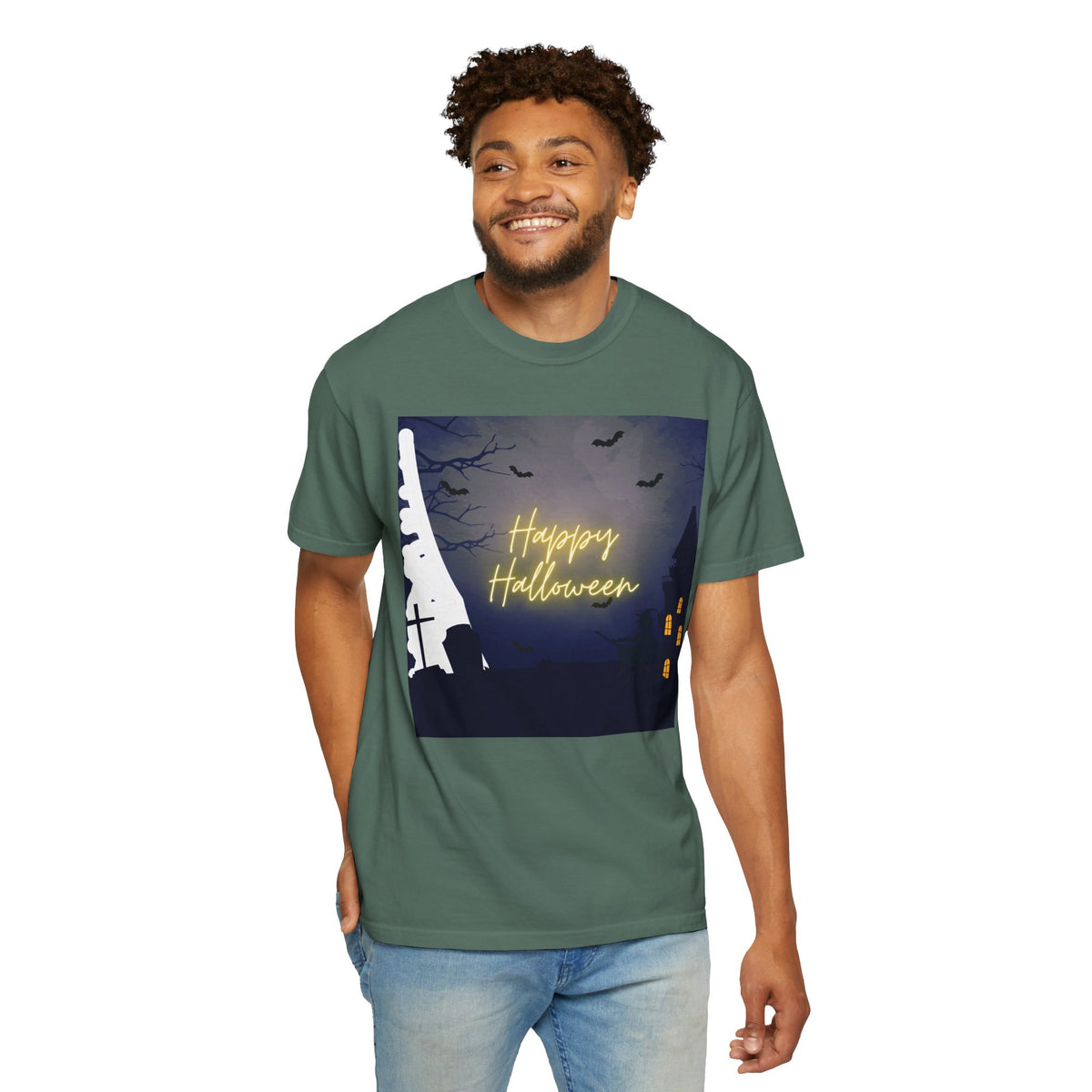 Halloween Night T-Shirt — "Happy Halloween" Haunted Graveyard Design