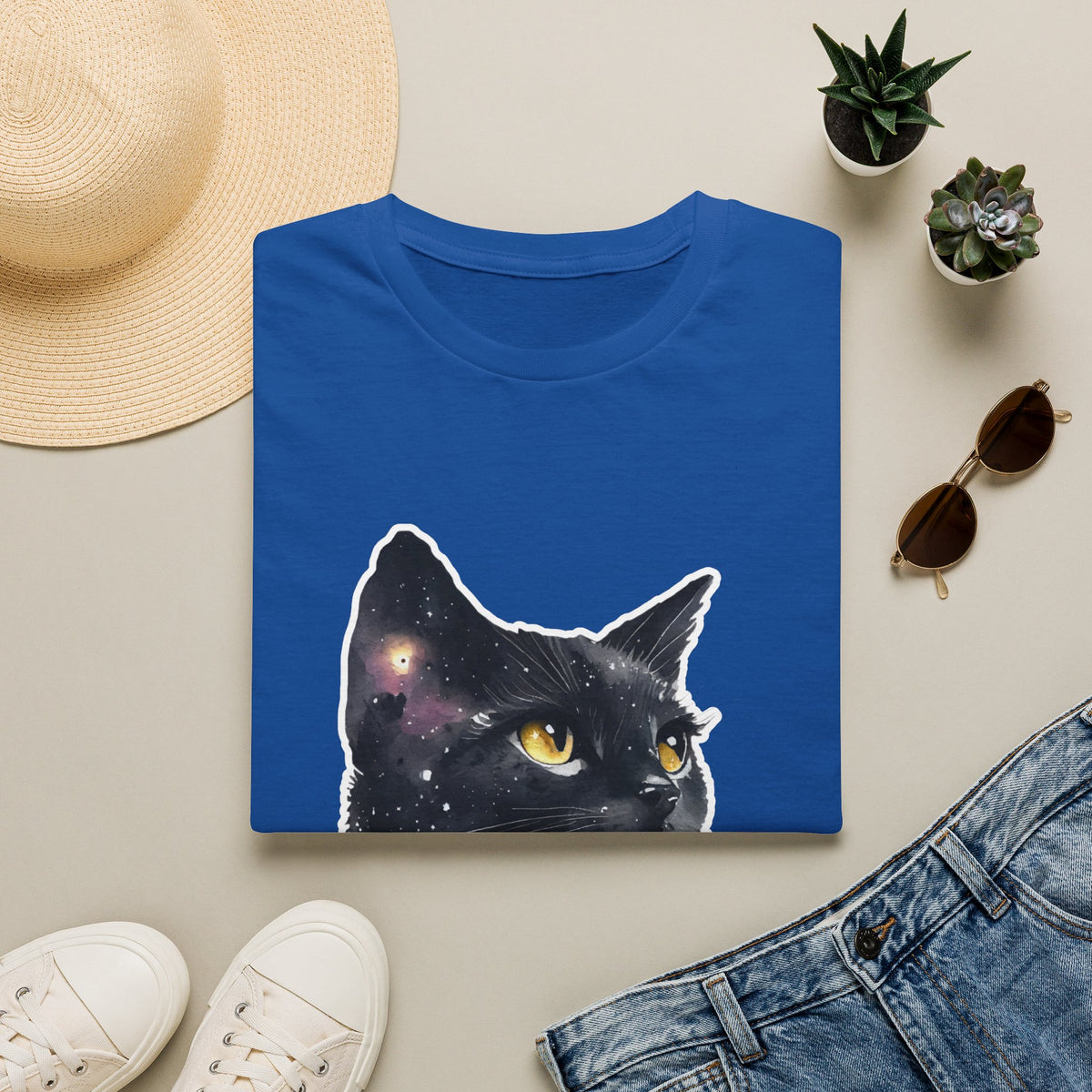 Galaxy Black Cat T-Shirt — Cosmic Cat Portrait Tee