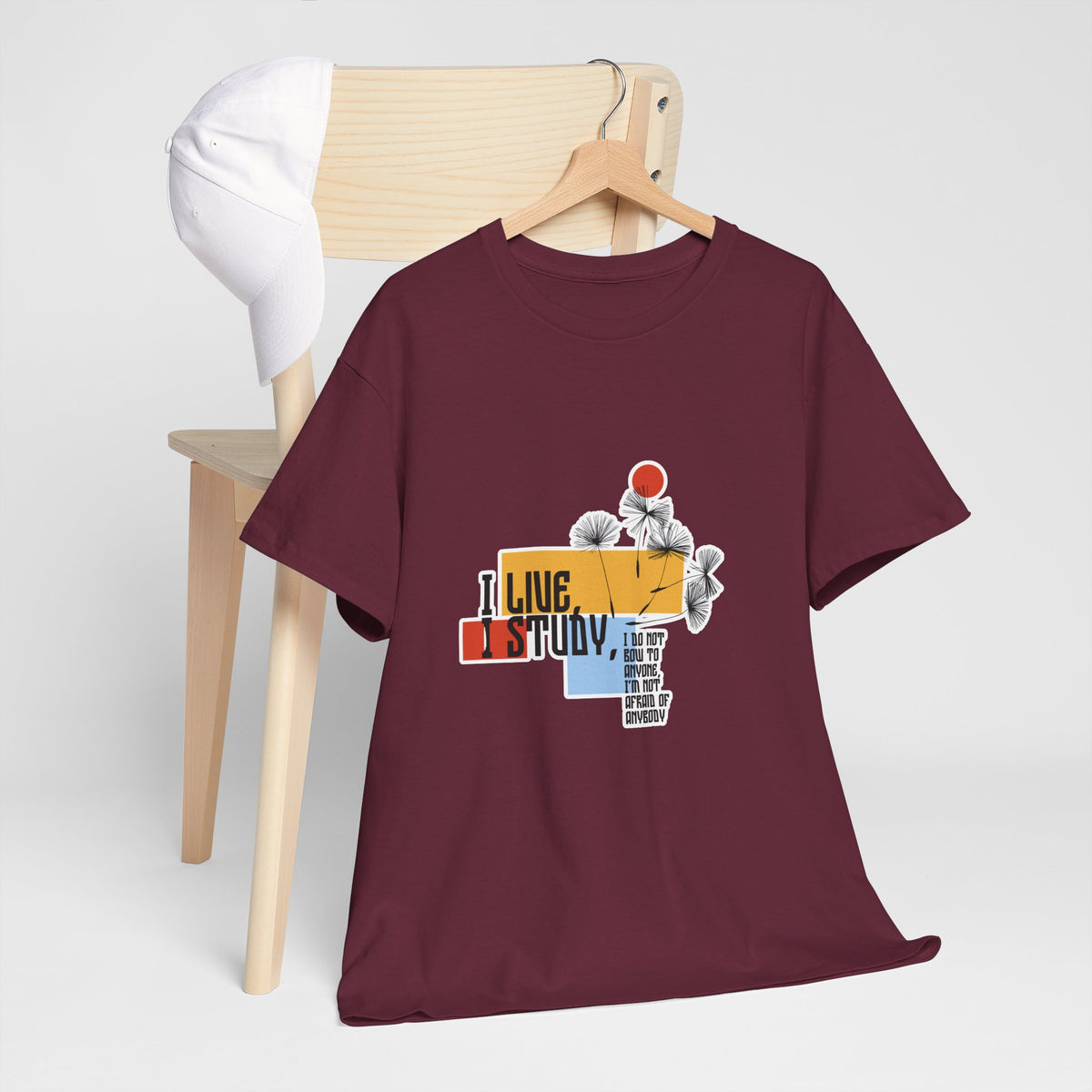 T-Shirt — I Live, I Study Graphic Tee (Minimalist Floral Collage)
