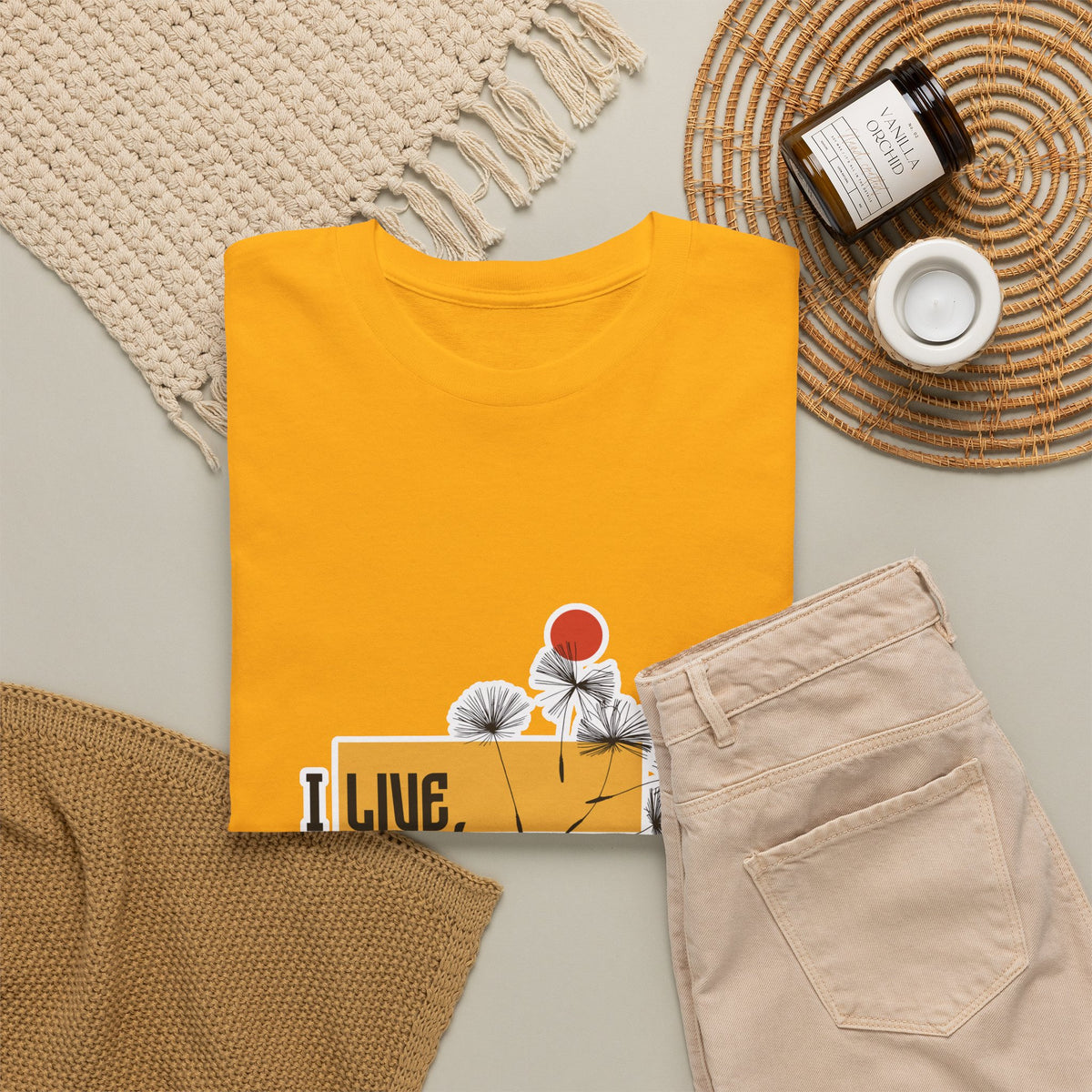 T-Shirt — I Live, I Study Graphic Tee (Minimalist Floral Collage)