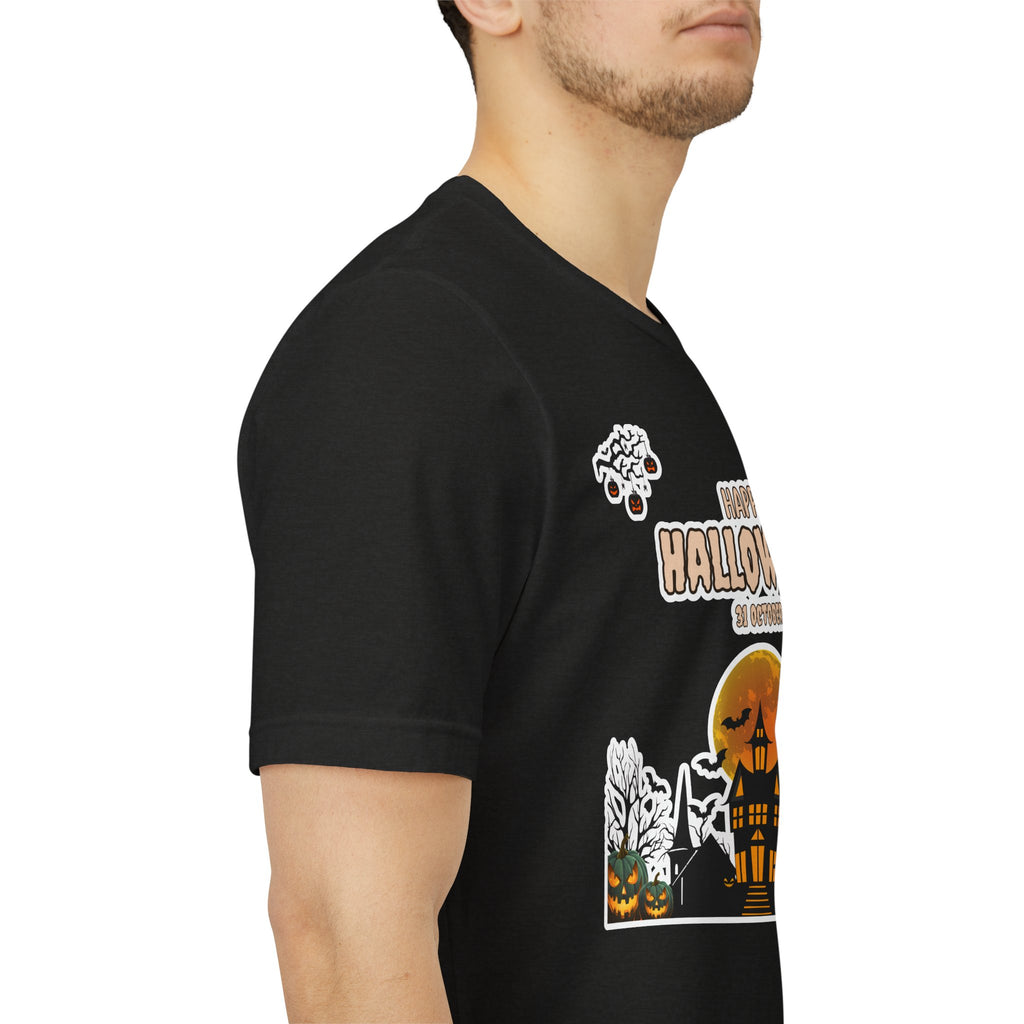 Halloween Haunted House T-Shirt — "Happy Halloween" Pumpkin Spooky Tee