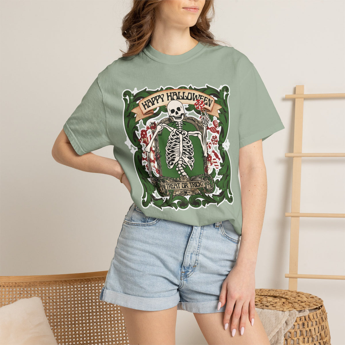 Happy Halloween Skeleton T-Shirt — Vintage Trick or Treat Graphic Tee