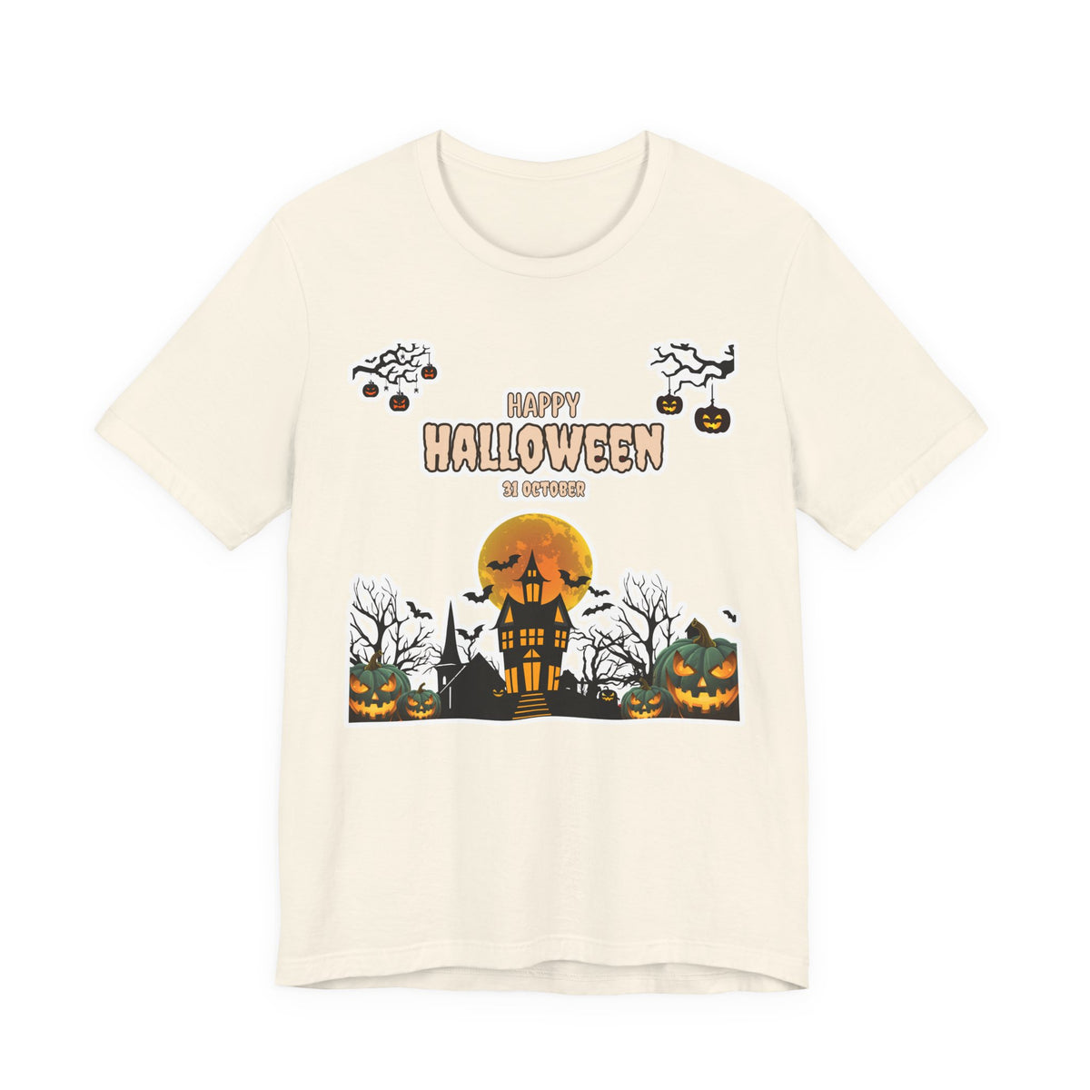 Halloween Haunted House T-Shirt — "Happy Halloween" Pumpkin Spooky Tee