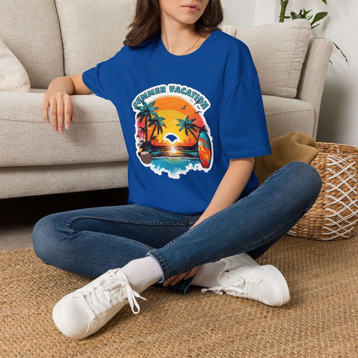 Summer Vacation T-Shirt – Tropical Sunset Surf Graphic