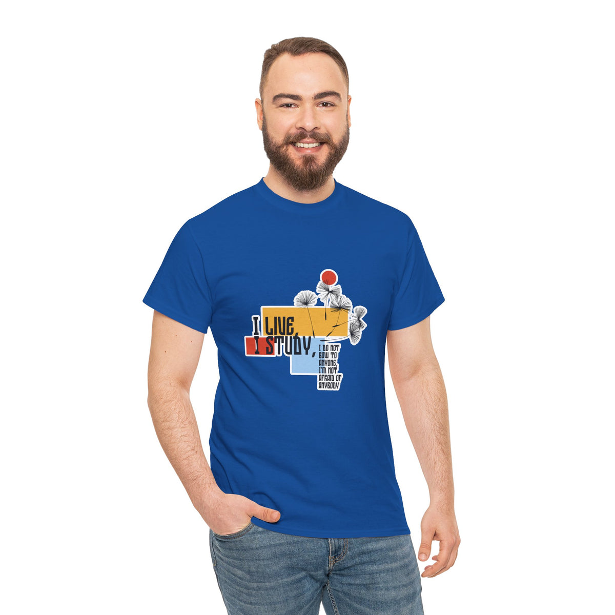 T-Shirt — I Live, I Study Graphic Tee (Minimalist Floral Collage)