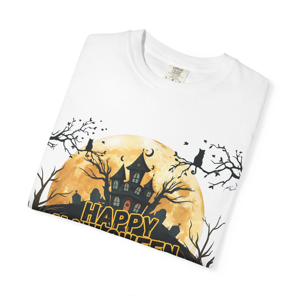 Halloween Haunted House T-Shirt — "Happy Halloween" Pumpkin Graphic Tee