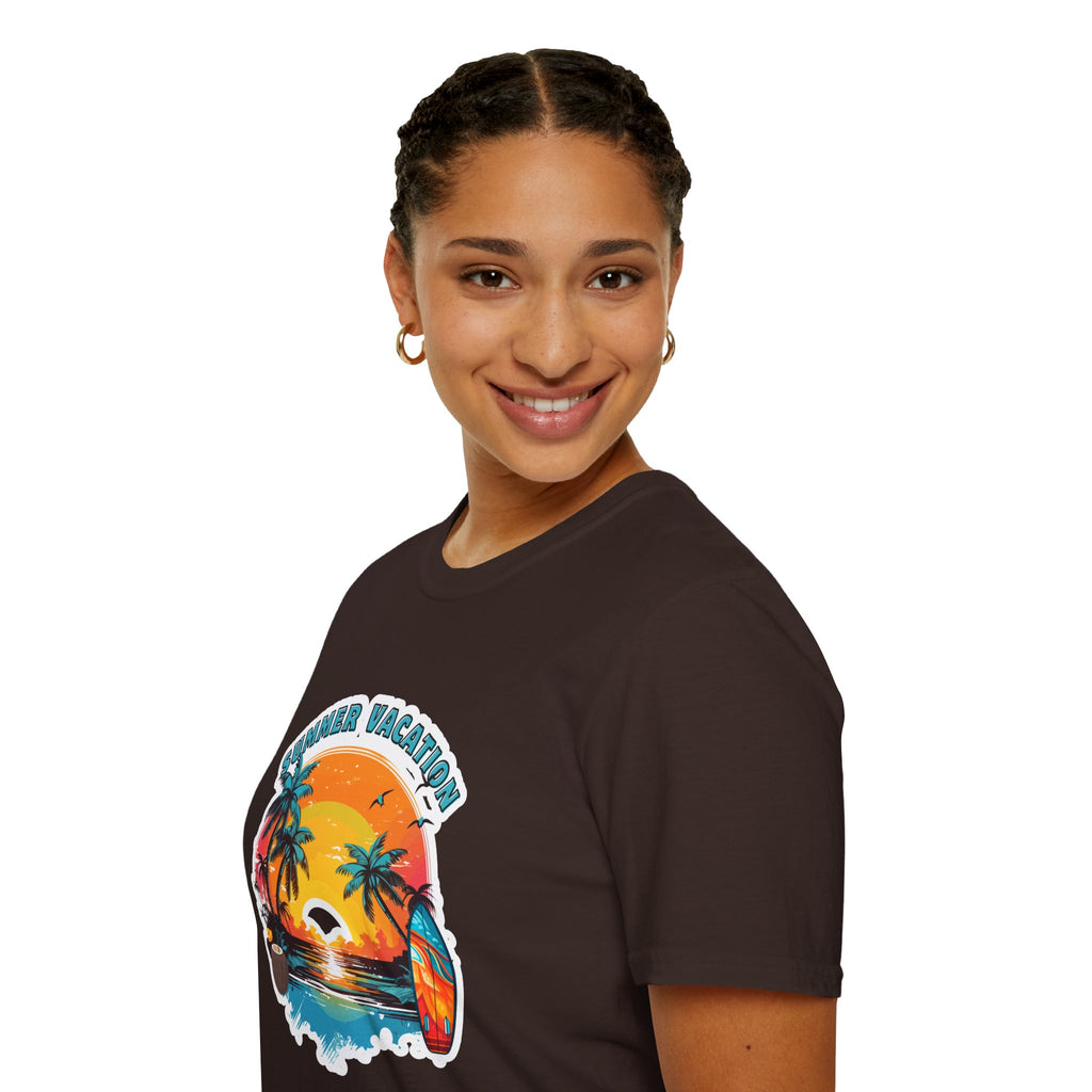Summer Vacation T-Shirt – Tropical Sunset Surf Graphic