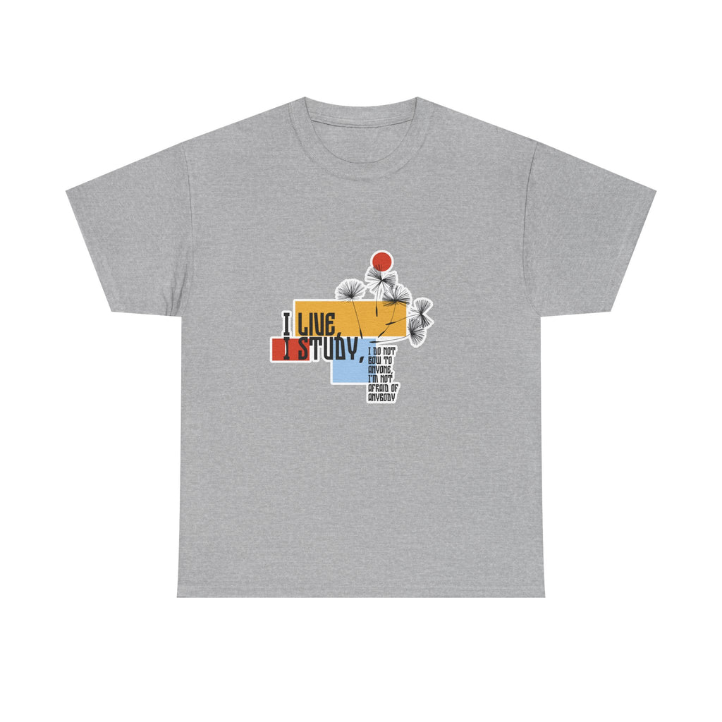 T-Shirt — I Live, I Study Graphic Tee (Minimalist Floral Collage)