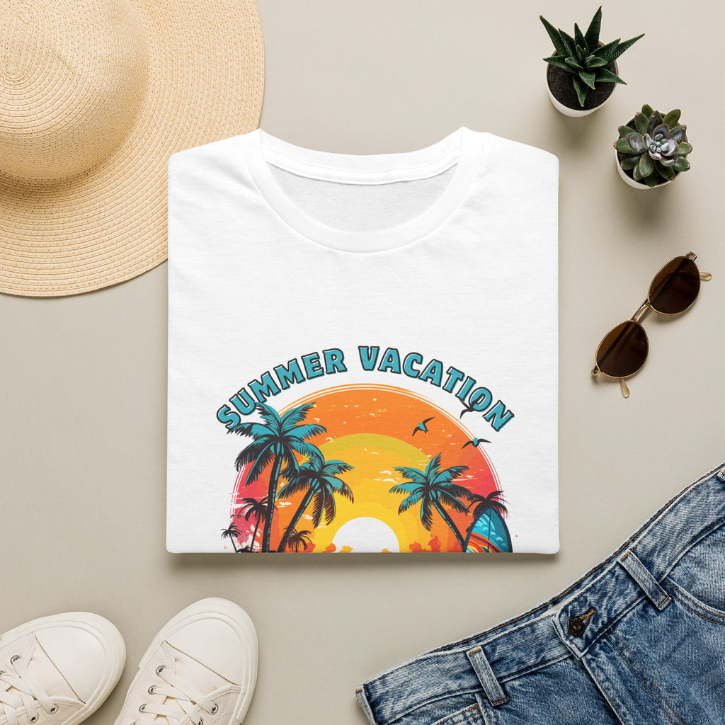 Summer Vacation T-Shirt – Tropical Sunset Surf Graphic