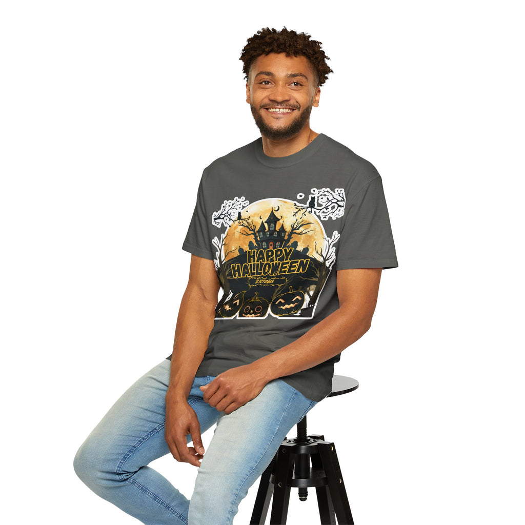 Halloween Haunted House T-Shirt — "Happy Halloween" Pumpkin Graphic Tee