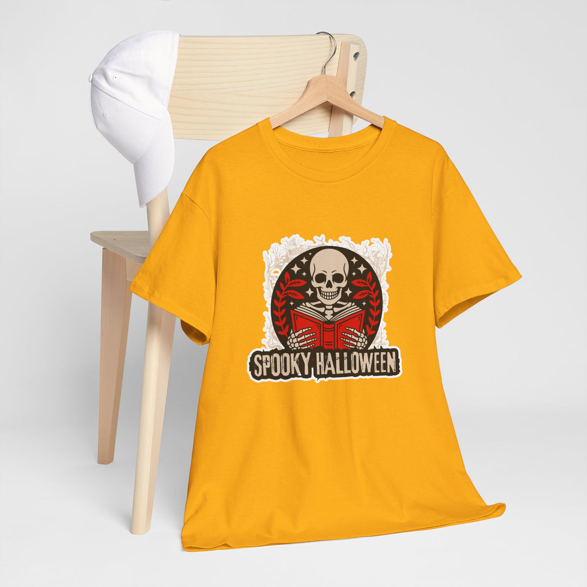 Spooky Halloween Skull Tee — Vintage Skeleton Reading Book Halloween T-Shirt
