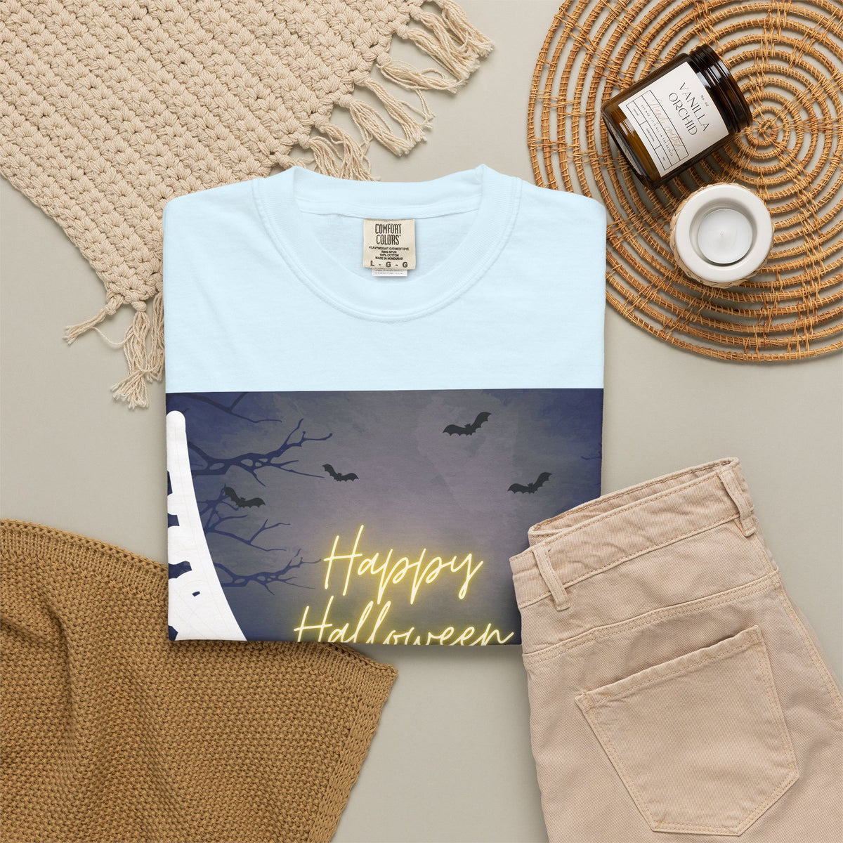 Halloween Night T-Shirt — "Happy Halloween" Haunted Graveyard Design