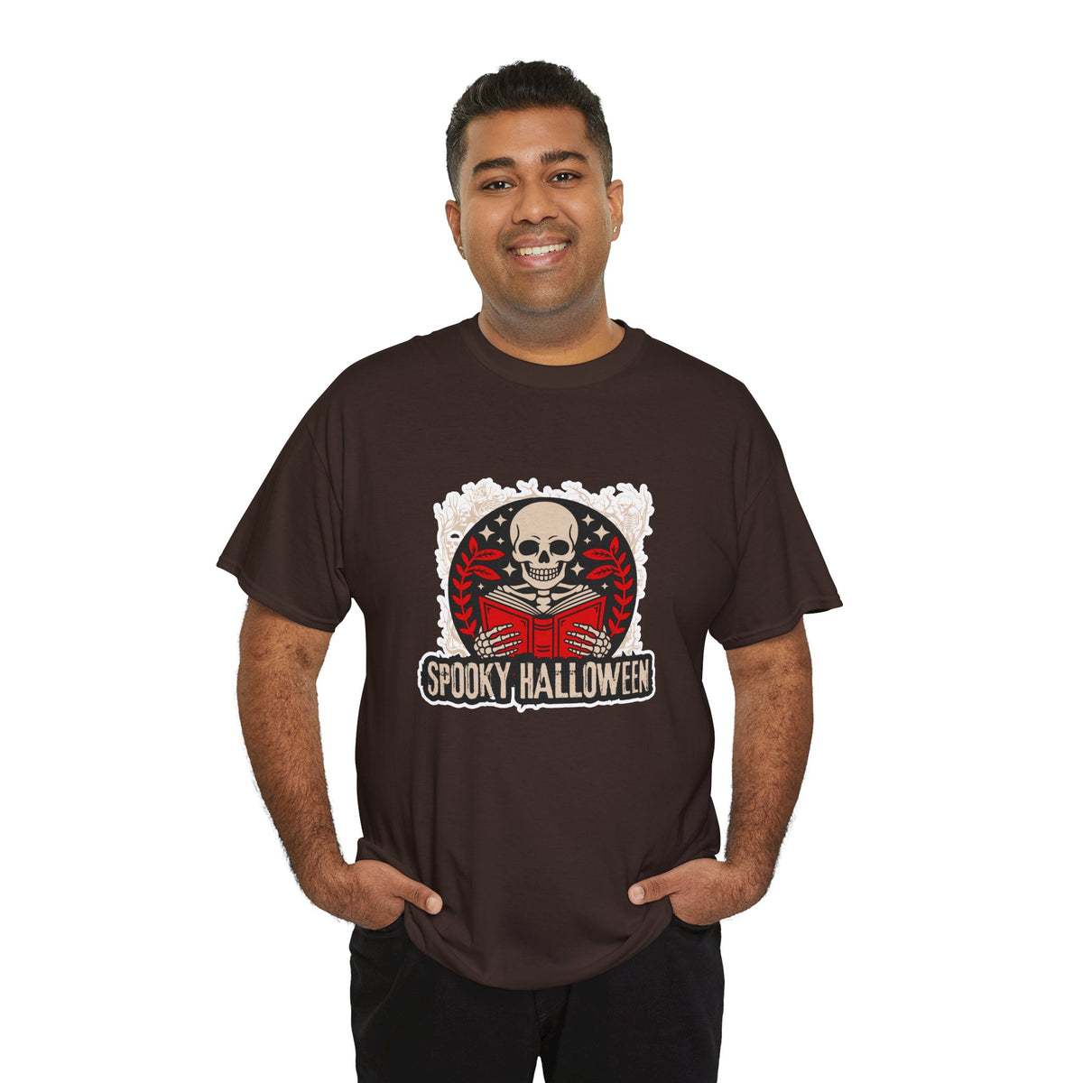 Spooky Halloween Skull Tee — Vintage Skeleton Reading Book Halloween T-Shirt