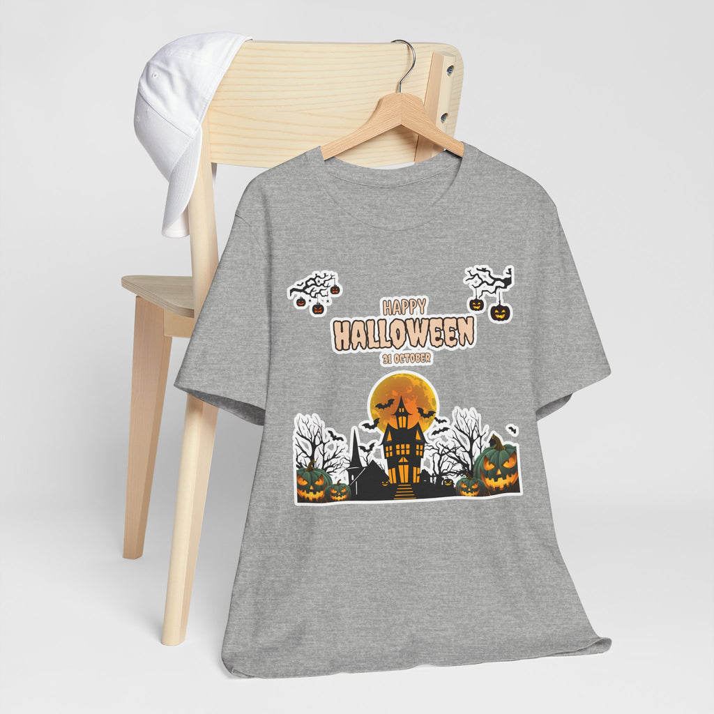 Halloween Haunted House T-Shirt — "Happy Halloween" Pumpkin Spooky Tee