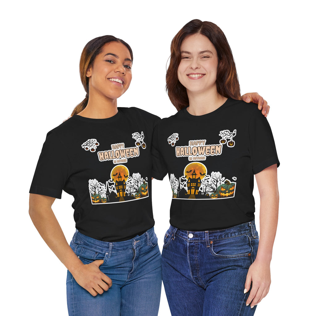 Halloween Haunted House T-Shirt — "Happy Halloween" Pumpkin Spooky Tee