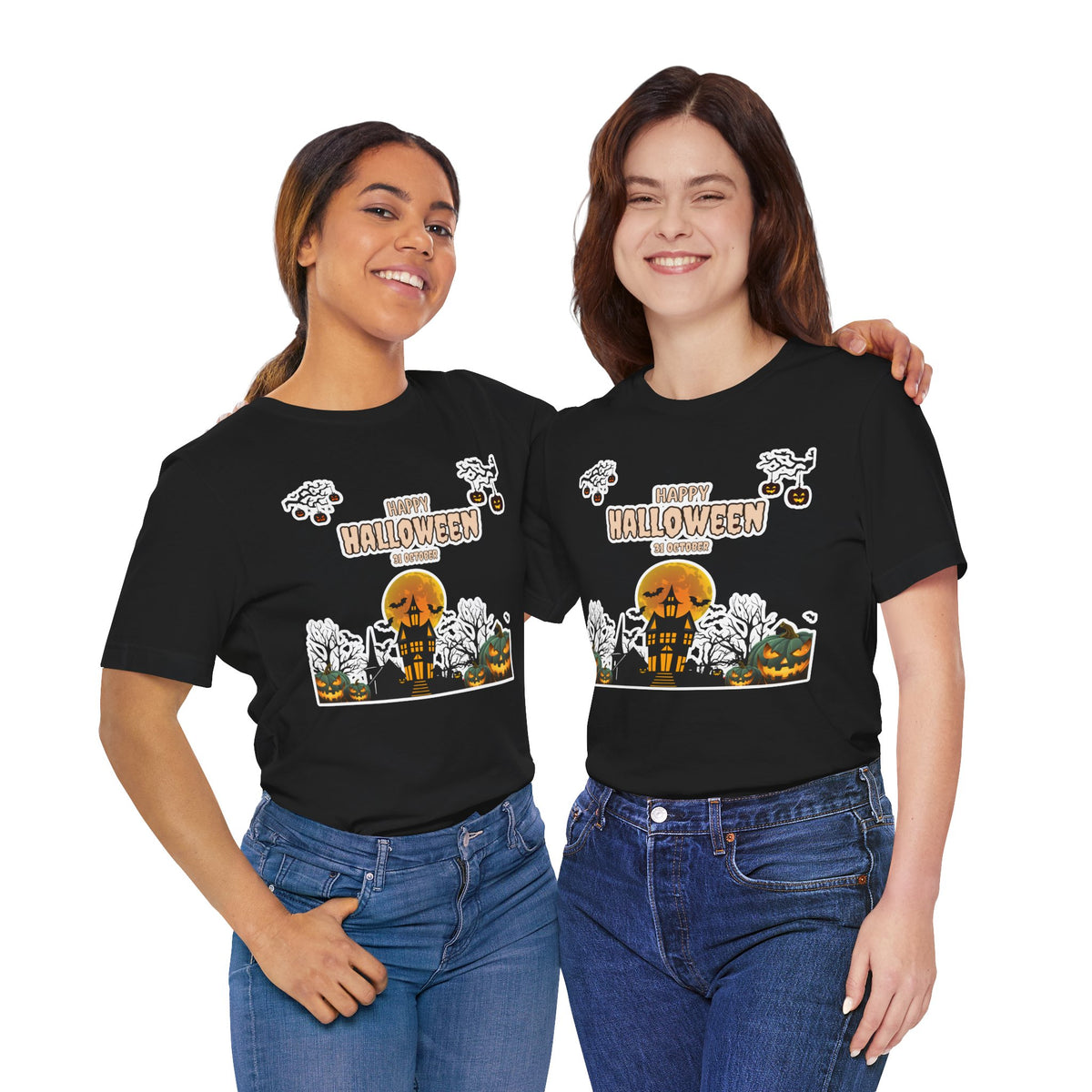 Halloween Haunted House T-Shirt — "Happy Halloween" Pumpkin Spooky Tee