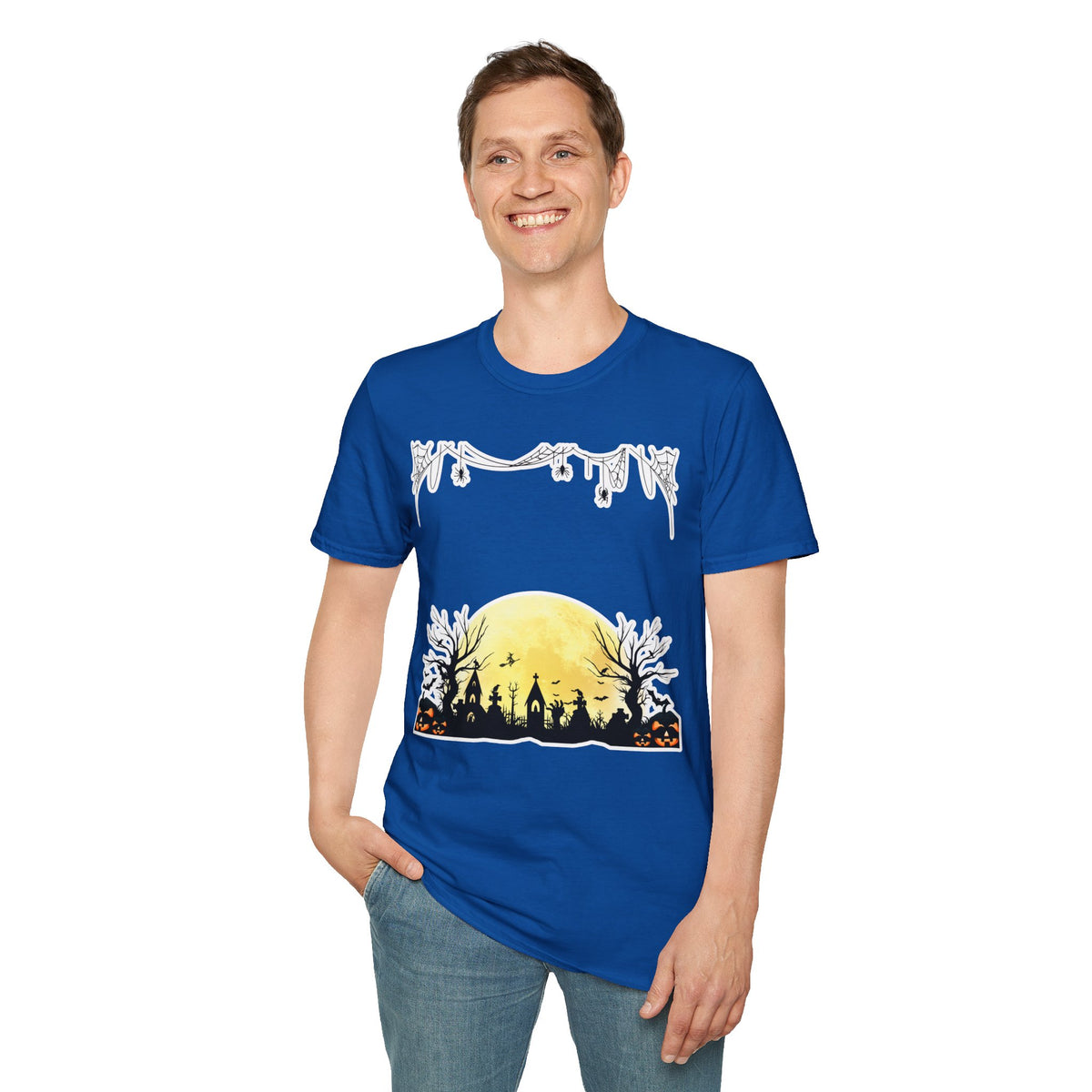Halloween Moon Silhouette T-Shirt — Spooky Graveyard Pumpkin Scene