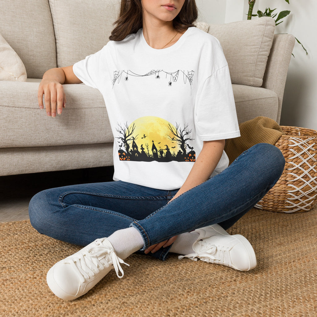 Halloween Moon Silhouette T-Shirt — Spooky Graveyard Pumpkin Scene