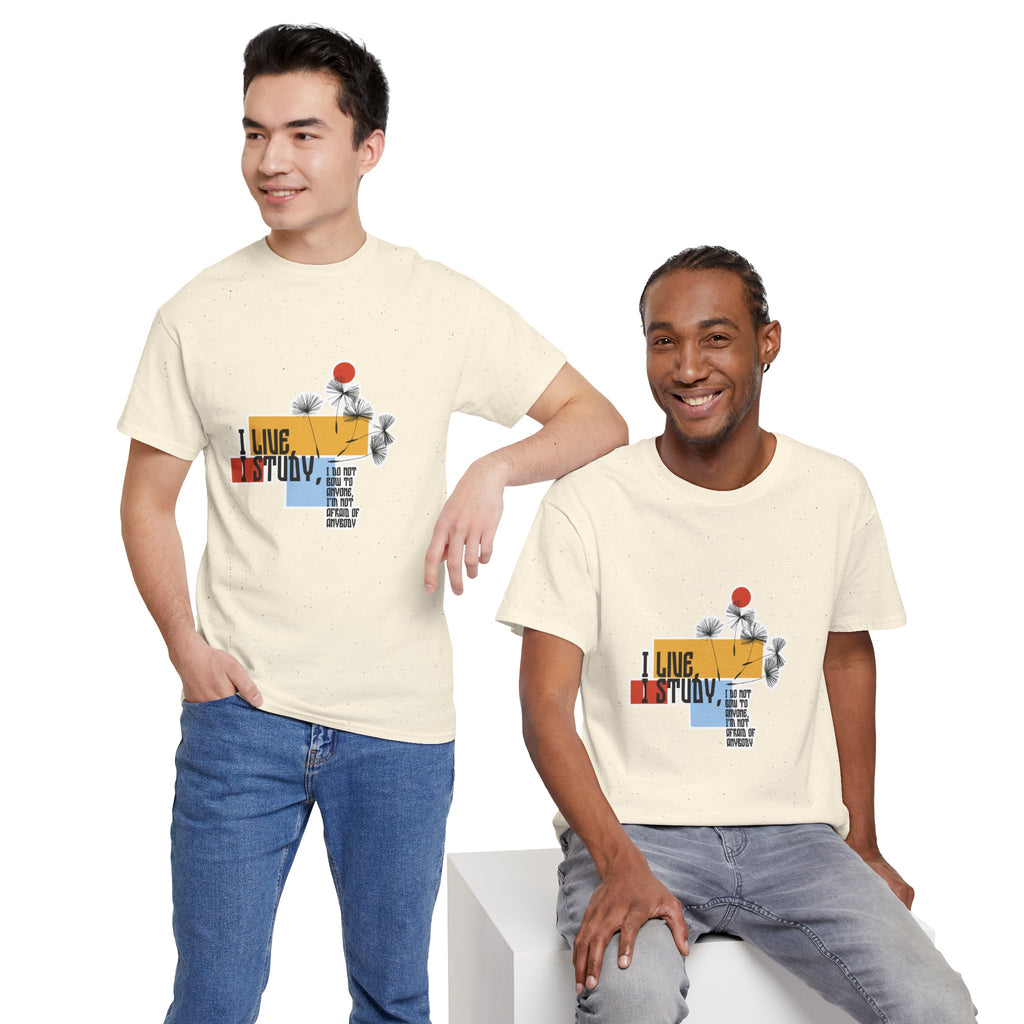 T-Shirt — I Live, I Study Graphic Tee (Minimalist Floral Collage)