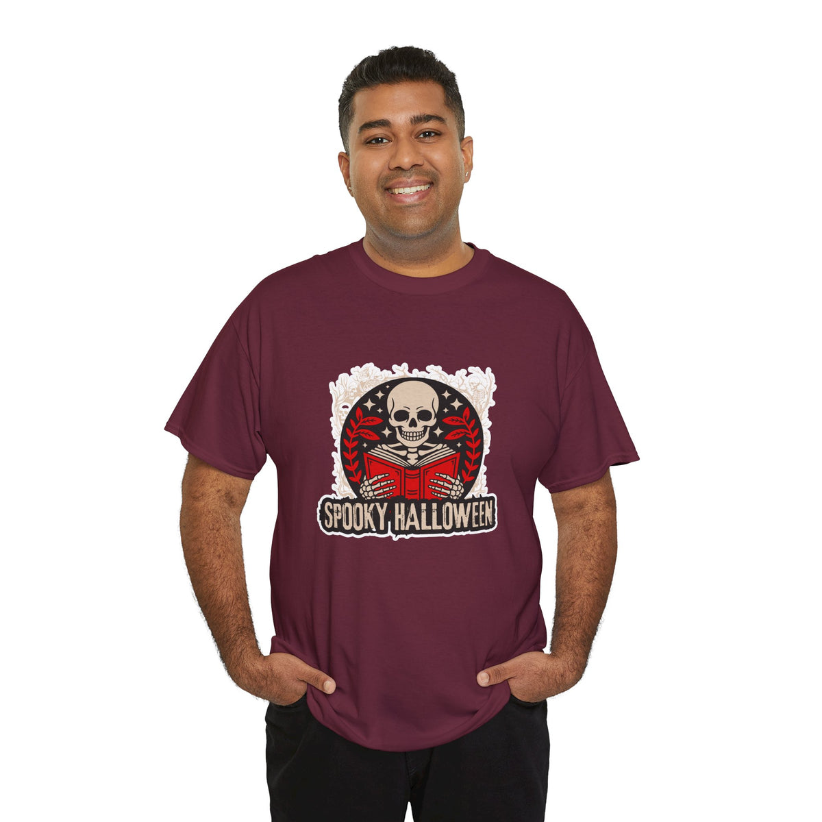 Spooky Halloween Skull Tee — Vintage Skeleton Reading Book Halloween T-Shirt