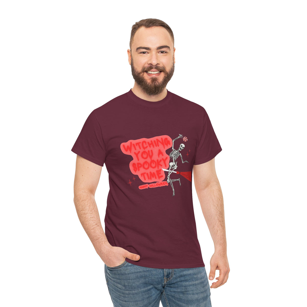 Skeleton 'Witching You a Spooky Time' Halloween T-Shirt