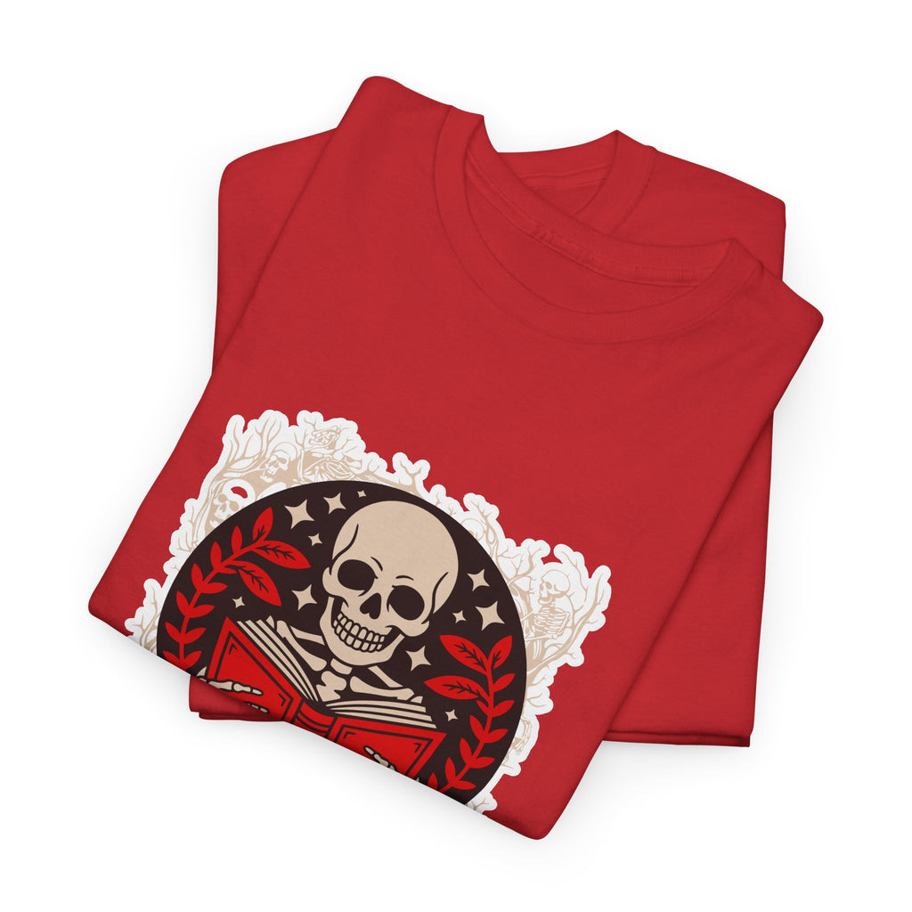 Spooky Halloween Skull Tee — Vintage Skeleton Reading Book Halloween T-Shirt