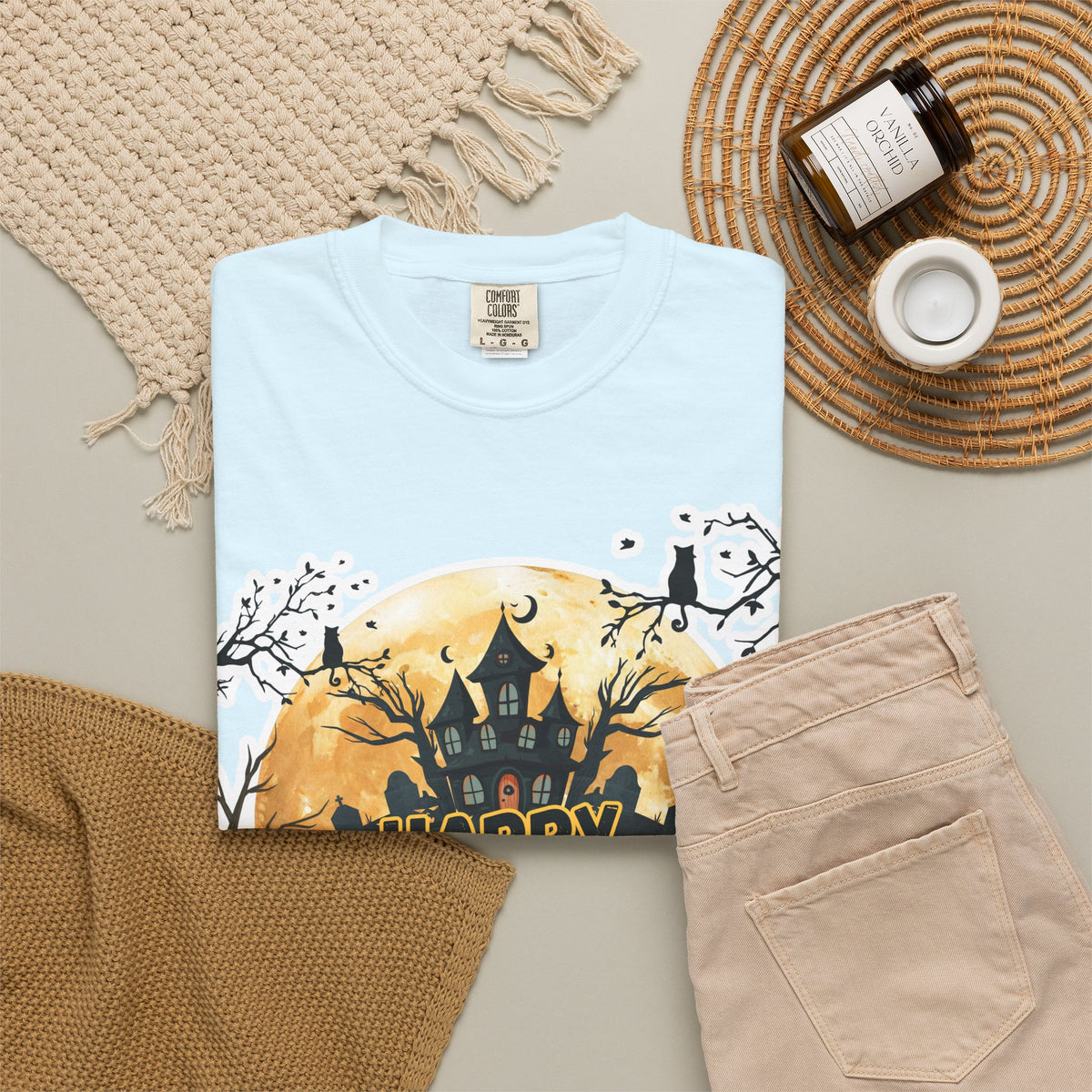 Halloween Haunted House T-Shirt — "Happy Halloween" Pumpkin Graphic Tee