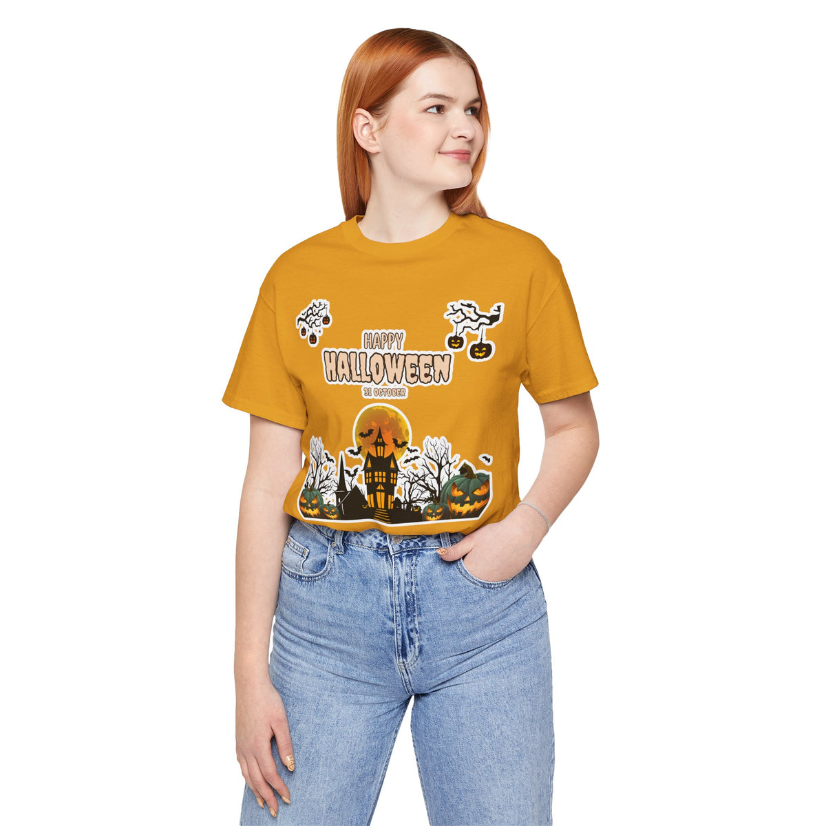 Halloween Haunted House T-Shirt — "Happy Halloween" Pumpkin Spooky Tee