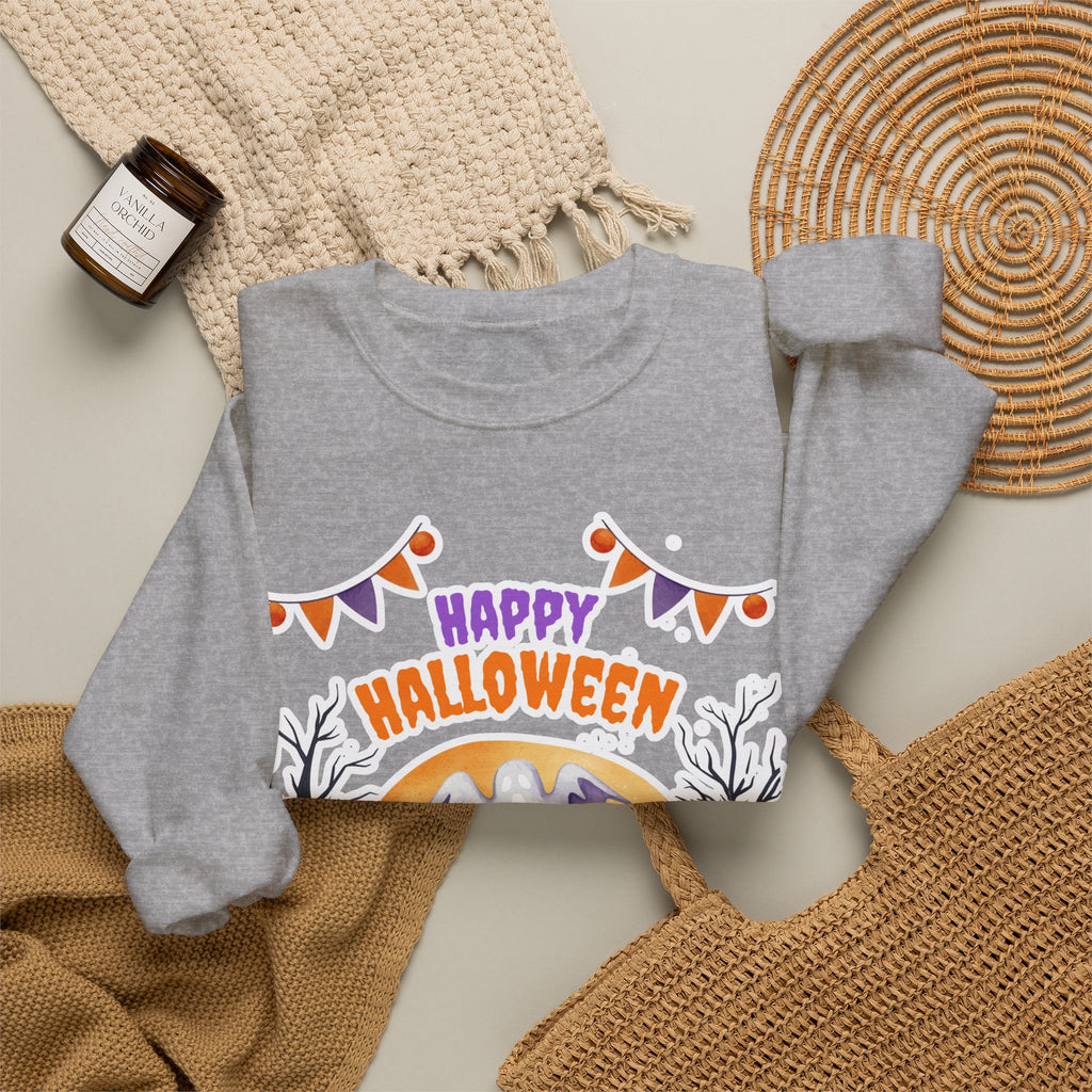 Happy Halloween Crewneck Sweatshirt — Cute Ghost Pumpkin Halloween Sweater